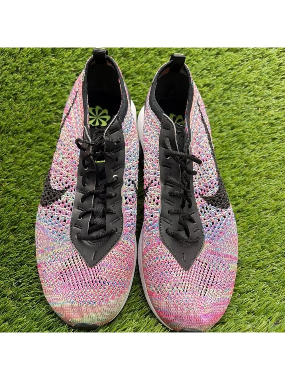 Nike Air Max Flyknit Racer Womens Size 9 Pink Black White Running Shoes Sneakers